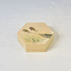 中林　星山「桐　六角曳舟蒔絵　香合」共箱　香合　木地　工芸