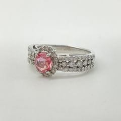 パパラチアサファイア リング 指輪 0.74ct ダイヤモンド0.56ct Pt950 総重量5.3g 10.5号 パパラチャサファイア オーバル ミックス カット 鑑別書付き 中央宝石研究所 【中古】ABランク　5_222