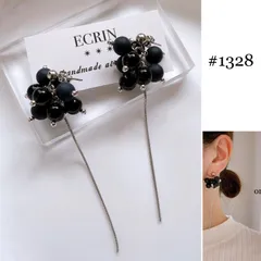 【#1328】ブラック　マット　シルバー　チェーン　ハンドメイドアクセサリー　ピアス　イヤリング　大ぶりアクセサリー　結婚式　入学式