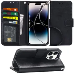 【特価セール】Max ケース 手帳型 - Pro スマホケース iPhone14ProMax 【横置き機能 ストラップ付き カードポケット付き】 14 Arae アイフォン14プロマックス 6.7インチ 2022新型 適応用 iPhone ブラック 財布型ケー