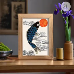 鯉の滝登り根本篤額縁付き油絵絵絵画