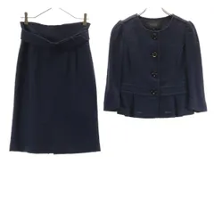 BURBERRY BLACK LABEL バーバリーブラックレーベル 日本製 総柄 5分袖 スカートスーツ 上下 セットアップ 40 ネイビー 三陽商会 レディース 古着