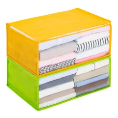 アストロ 収納ケース 衣類用 オレンジ イエローグリーン 2枚組 不織布 収納袋 衣装ケース 収納ボックス ソフトケース 折りたたみ 透明窓付き 619-31