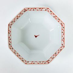 【波佐見焼】赤絵渕唐草　八角小鉢　５点セット 「林九郎窯」