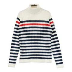 サイズ：S CALLAWAY キャロウェイ  タートルネック ウール混ニット セーター ボーダー柄 ホワイト系 [240101263850] ゴルフウェア レディース ストスト