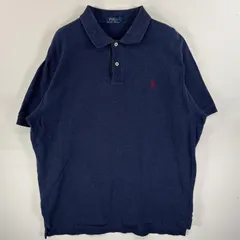古着 ポロ・ラルフローレン POLO RALPH LAUREN 鹿の子 半袖 ポロシャツ ワンポイント ロゴ 刺繍 混色生地 2ボタン XL  ネイビー系 無地 メンズ