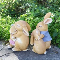 ガーデンオーナメント オブジェ 庭 ガーデニング 置物 インテリア ウサギ うさぎ ラビット 装飾 かわいい メルヘン おしゃれ 樹脂製 JVNQ690