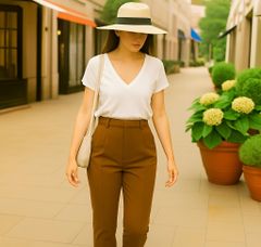 【オシャレ×美シルエット✨】ジェットロサンゼルス＊テーパードパンツ／タック入り／ハイウエスト／綿100／Lサイズ相当🌱
