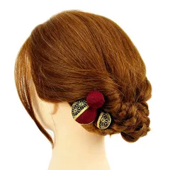 髪飾り 成人式 赤 振袖 前撮り 袴 花 浴衣 夏祭り 花火大会 3点セット ワインレッド ちりめん 玉飾り 麻の葉文 ヘアアクセ か No.9-3288