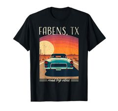 Fabens TX USA レトロハイウェイ ノスタルジックビンテージカーデザイン Tシャツ