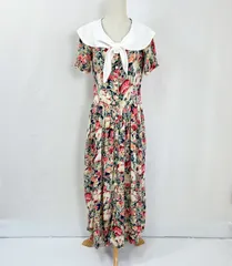 ビンテージ USA製 carolanderson 花柄 総柄 フラワープリント セーラー襟 前ボタン 前開き 半袖 ロング丈 マキシ丈 フレアワンピース  輸入古着 ヴィンテージ レトロ アメリカ製 レディース【S71-403b】