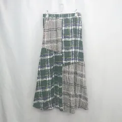 ◇ ⊇ CUBE SUGAR チェック柄 ウエストゴム ロング丈 フレア スカート サイズM グリーン グレー系 レディース E  【1502180037511】