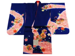 七五三着物 3歳用 三ッ身着物 長襦袢 重ね衿 3点セット 紺系 3k-18 