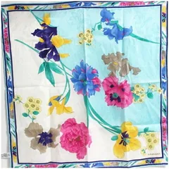 レオナール シルク スカーフ ホワイト ライトブルー 花柄 中古 ABランク