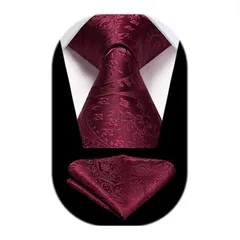 [HISDERN] 赤 ネクタイ結婚式 ネクタイメンズ チーフ セット 花柄 フォーマル ビジネス用 ネクタイ ブランド品 礼服用 慶事用 お祝い プレゼント