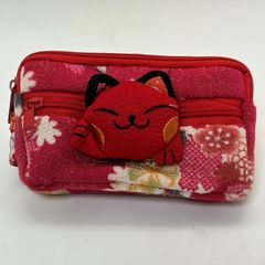 和柄が可愛い！招き猫付きミニポーチ小銭入れや小物整理に
