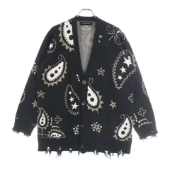 NO BRAND (ノーブランド) MLVINCE(メルヴェンス)PAISLEY DISTRESSED CARDIGAN ペイズリー ダメージ加工 アクリル混カーディガン ブラック