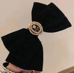 リボン バレッタ パールモチーフ 黒 レディース ヘアアクセサリー 大きめ 上品 高級感 ヘアクリップ 髪飾り 結婚式 お呼ばれ 卒業式 入学式 パーティー ドレス アクセ 大人可愛い 韓国ファッション 清楚 シンプル 人気