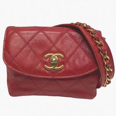 シャネル　CHANEL　ビコローレ　レッド　レザー　チェーン　バッグ　ウエストポーチ　ボディバッグ　レディース