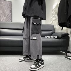 ビッグカーゴパンツ 2カラー バイカラー カジュアル ワイドレッグ 9分丈  クロップドパンツ ウエストゴム