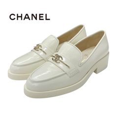 シャネル CHANEL ローファー 革靴 靴 シューズ レザー ホワイト 白 ゴールド ココマーク