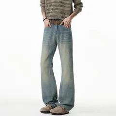 メンズ ファッション 服 用 オシャレ シンプル 大人 かっこいい 大きいサイズ ストリート 紳士服 アメリカン レトロ ウォッシュ フレアジーンズ スリム クリーン フィット ストレート パンツ