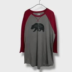 ☆THE NORTH FACE☆ザノースフェイス☆ラグランプリントTシャツ☆七分袖Tシャツ☆ツートーンカラー☆グレー☆レッド☆XL☆F25M