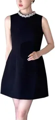 BEYANE aライン キャバドレス ミニ 黒ノースリーブ ミニドレス クラシカル ビジュー 発表会 演奏会 結婚式 パーティードレス 体型カバー クラブドレス 小柄 ワンピース ペプラム ベロア セクシー 膝上 ぽっちゃり(ブラック,  M)