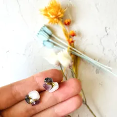 上品 金継ぎ 天然石 ピアス イヤリング ノンホールピアス フローライト ムーンストーン ホワイト 白 ブルー 青 グリーン 緑 ゴールド 金