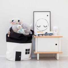 おうち型おもちゃ収納バッグ｜北欧風デザイン×大容量でかわいくお片付け（ホワイト）