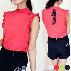 Women's Golf Tops, Korean Style, Sleeveless, Summer, Spring, Autumn, Cool, Pink, Yellow, White, Black, Ribbon, Frill, Mock Neck, High Neck, Cute, Feminine, Stylish, Stretchable, Golf Wear, Sports, Tennis