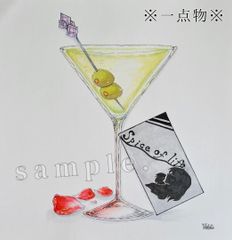 【原画】【手描き】絵画　手描きイラスト　オリジナル　カクテル　おしゃれ　シンプル