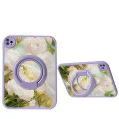 イラスト ソフトケース TPU オリジナル PU 可愛い カバー 柄付き 9.7 スタンド 縦置き フラワー 花柄 ケース iPadAir2 女性Color iPadAir 9.7インチ 第6/5世代 F+Purple iPad 360度回転