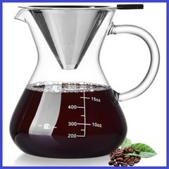 POKALOTEA ポカロティー コーヒーサーバー ドリップコーヒーサーバー 500ml ペーパーコーヒーフィルター不要 繰り返し使用可能なステンレスフィルター ２層メッシュ 電子レンジ対応 目盛付き