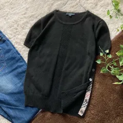 バーバリーロンドン　サマーニット　コットン　半袖　ノバチェック　ホース刺繍　黒 ブラック １サイズ S相当 BURBERRY LONDON 三陽商会