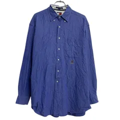 TOMMY HILFIGER 長袖 無地シャツ 16 XL～ ブルー トミーヒルフィガー ボタンダウン ビッグサイズ ロゴ 刺繍 古着卸 アメリカ仕入 a702-5019