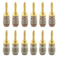 NakamichiFanLockExcel Series 24k Gold Plated Banana Plugs 10AWG-18AWG Gauge Size 4mm Speaker Amplifier Hi-Fi Stereo Home Theater Radio Audio Wire Cable AV