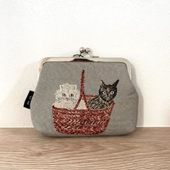 마츠오 미유키 가마구치 파우치 지갑 소품 상자 Matsuo Miyuki 흰 고양이 녹 고양이