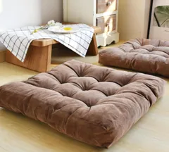 新品 KFLUER 座布団 ざぶとん クッション 大きめ 55×55×10cm コーデュロイ生地 無地 フロアクッション 椅クッション おしゃれ 正方形・丸型・円型 シンプル かわいい ふわふわ 瞑想 民宿 座り心地いい (Color : カーキ)