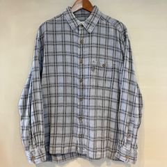 00's Woolrich ウールリッチ チェックシャツ ネルシャツ 長袖 ボックスシルエット ウッドボタン 青灰 ブルーグレー メンズ Lサイズ