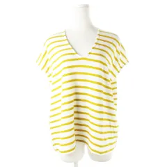 ナノ&コー nano&co カットソー ニットソー Vネック 半袖 フレンチスリーブ コットン ストレッチ 薄手 ボーダー F からし マスタード /CK17