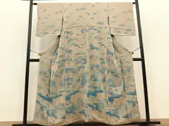 平和屋着物■付下げ　型染め　風景文　鬼しぼ縮緬　正絹　逸品　BAAN8409ow
