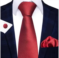 ワインレッド ネクタイ　ポケットチーフ　カフスボタン　3セット　結婚式　ビジネス　イベント　パーティー　発表会　卒業式　卒園式　入社式　入学式　成人式　父の日　七五三　お祝い　クリスマス　ダンスパーティー　バーテンダー　レッド色　無地　格子柄　チェック柄　格安