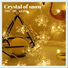 雪型  イルミネーションライト  USB  6M 40LED　インテリア　窓　ベランダ　バルコニー　クリスマス　クリスマスツリー　庭　花壇　植木　イベント　装飾　店舗　暖色