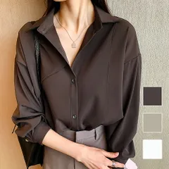 オーバーサイズシンプルシャツ ブラウス レディース オフィス カジュアル 韓国 韓国ファッション 春 秋服 夏服 20代 30代 無地 長袖のサムネイル