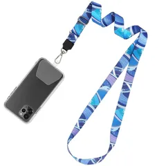 首掛け ショルダーストラップ 長さ調整可能 スマホ 斜め掛け 首から下げる ネックストラップ 着脱簡単 全機種対応 携帯ストラップ 落下防止 iphone/名札など適応 スマホストラップ 波パターン 透明ストラップホルダー [Doormoon] 2枚 (青)