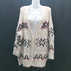 ■ ZARA ザラ 総柄 起毛 Vネック ケーブル ボタン ストレッチ 秋冬物 長袖 カーディガン サイズM ブラウン メンズ E  【1309040009226】