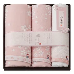 【在庫処分】(60×120cm) ×1 フェイスタオル×2 バスタオル (33×80cm) 3枚組 桜柄 ギフト ピンク タオルセット 母の日 桜おり布 プレゼント 今治タオル 日本製