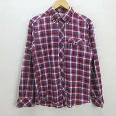 C■ユナイテッドアローズ/Green Label Relaxing チェック柄 長袖BDシャツ【M】赤系/MENS■128【中古】■