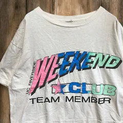 [mm]BEUU クラブ Tシャツ ビンテージ 古着 80s USA製 白 WEEKEND CLUB カレッジ スクール M相当 サイズ 2025   1980 p20/